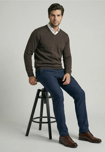 Sweater Hombre Atlanta V-Neck Brown Melange