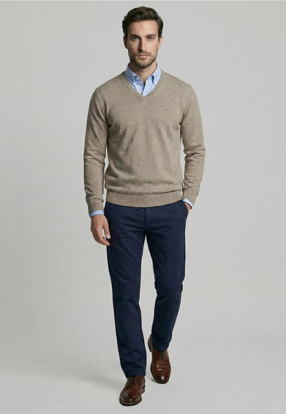 Sweater Hombre Atlanta V-Neck Dk Oyster Melange