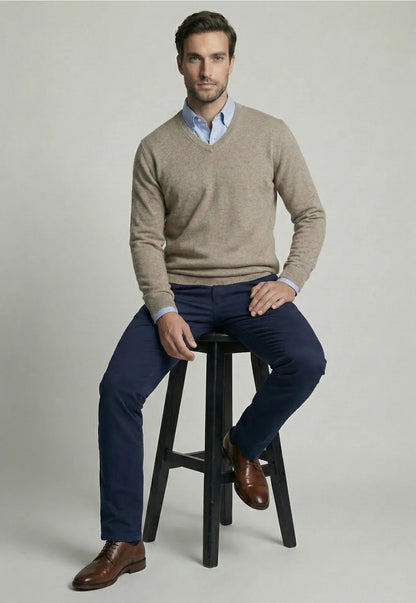 Sweater Hombre Atlanta V-Neck Dk Oyster Melange