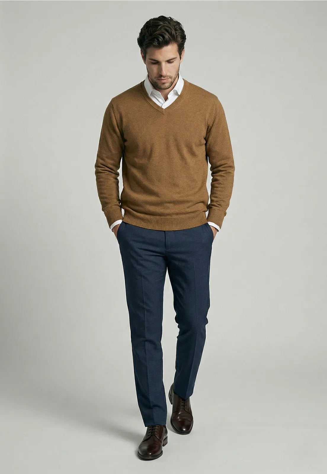 Sweater Hombre Atlanta V-Neck Lt Camel Melange