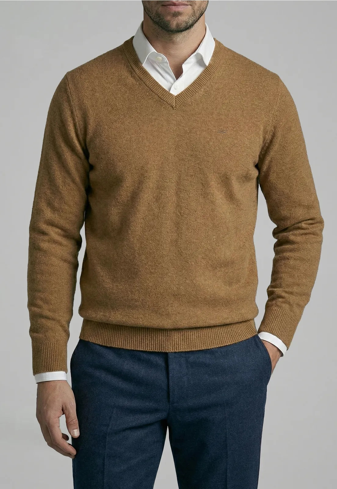 Sweater Hombre Atlanta V-Neck Lt Camel Melange