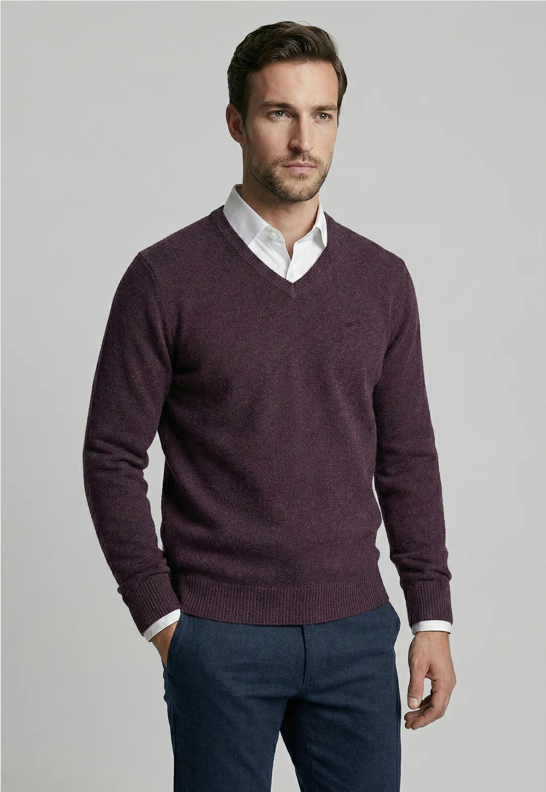 Sweater Hombre Atlanta V-Neck Burgundy Melange