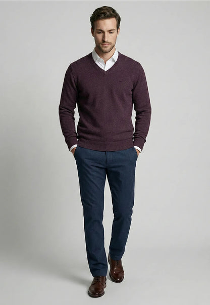 Sweater Hombre Atlanta V-Neck Burgundy Melange