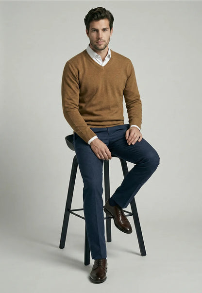 Sweater Hombre Atlanta V-Neck Lt Camel Melange