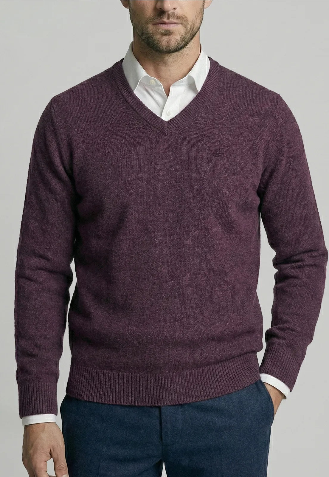 Sweater Hombre Atlanta V-Neck Burgundy Melange