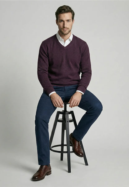 Sweater Hombre Atlanta V-Neck Burgundy Melange