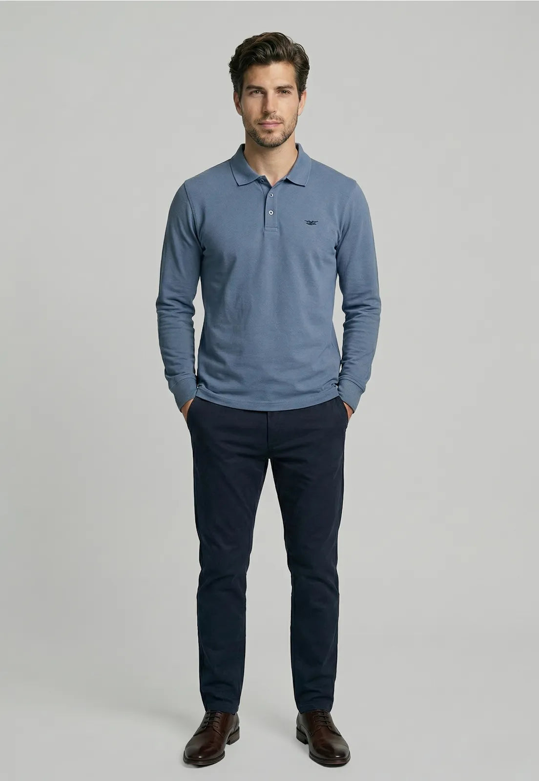 Poleras Hombre Basica Ml Pique Sky