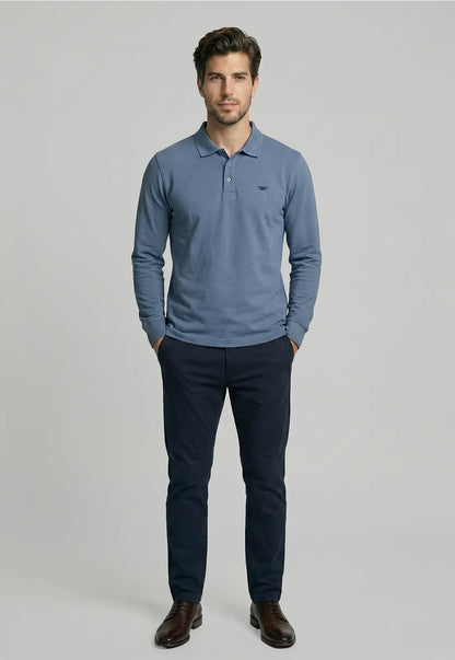 Poleras Hombre Basica Ml Pique Sky