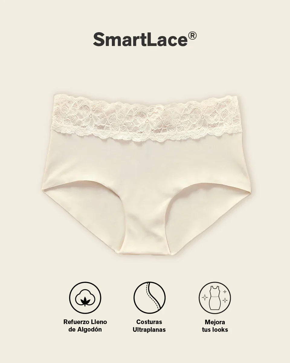 Calzón Hípster En Tela Ultraliviana Con Franja De Encaje Marfil