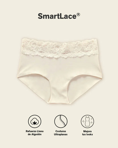 Calzón Hípster En Tela Ultraliviana Con Franja De Encaje Marfil