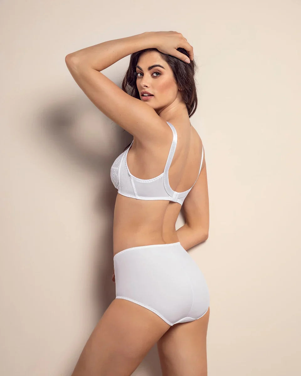 Calzón Mujer Clásico De Control Suave Con Toques De Encaje En Abdomen Blanco