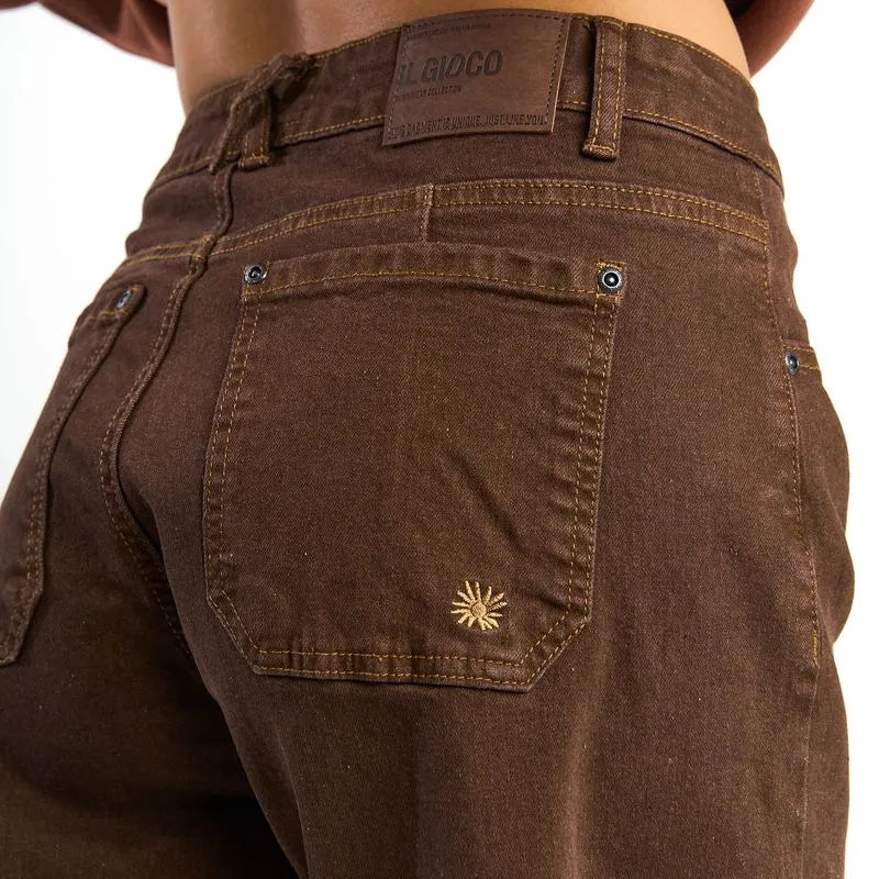 Jeans Mujer Barrel Pinzas Deep Café