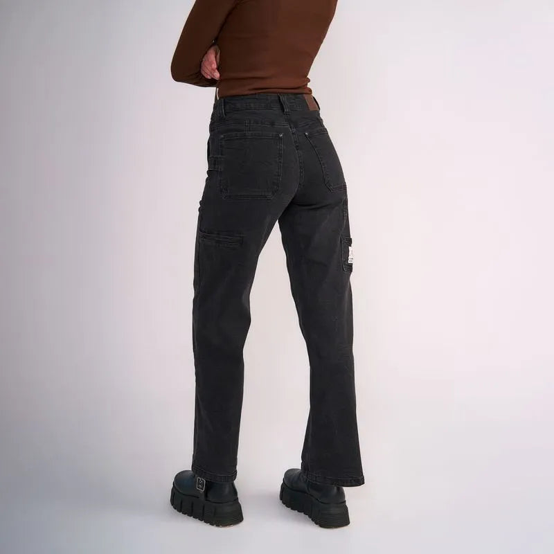 Jeans Mujer Carpenter Detalle Bolsillo Gris Oscuro