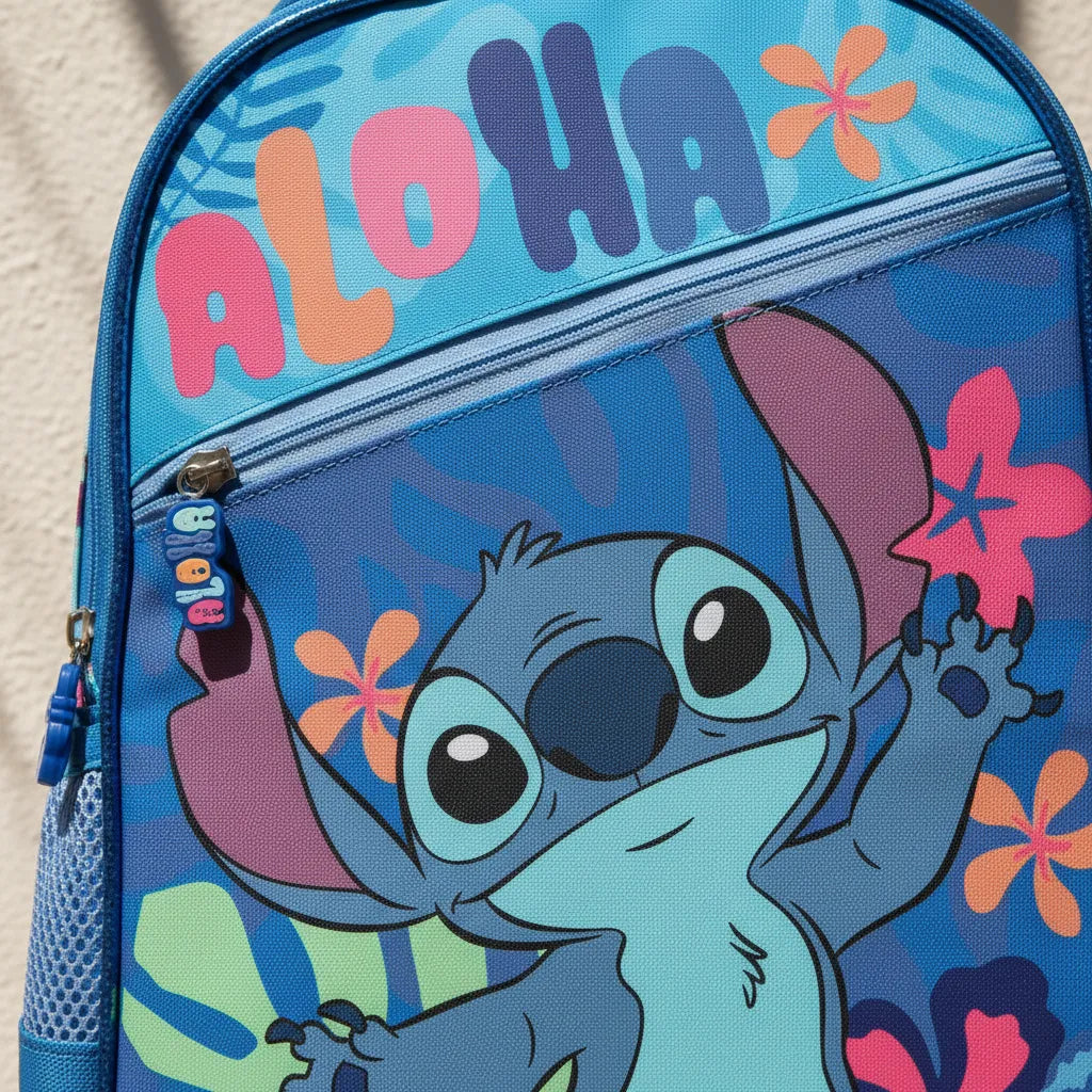 Pack Mochila Con Ruedas Unisex Stitch Estuche Lonchera Set 3 Pcs Azul