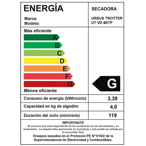 Secadora VENT UT VD 8Kg 7 Programas