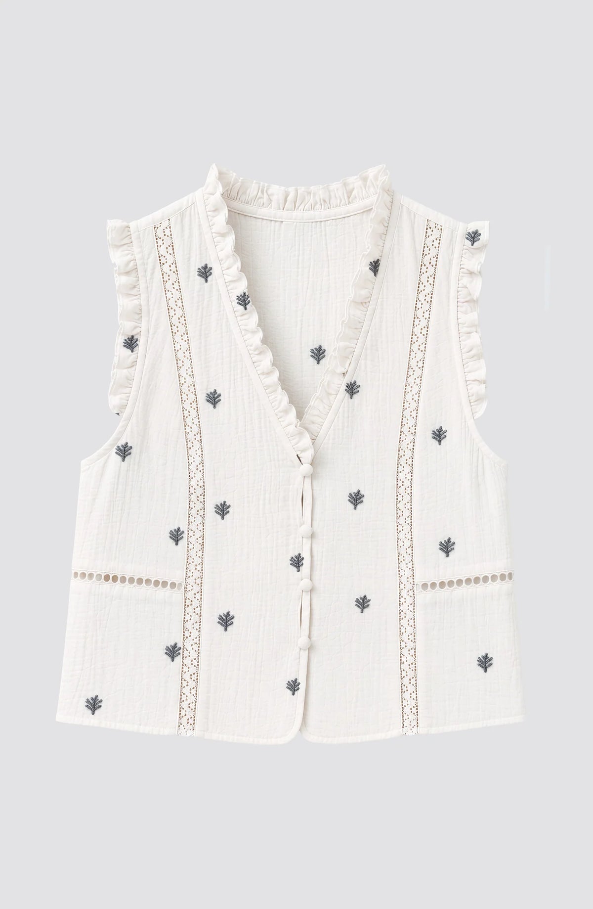 Blusa Sin Manga Mujer Bordada White