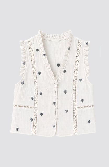 Blusa Sin Manga Mujer Bordada White