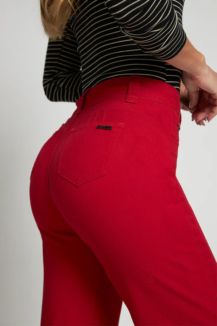 Jeans Mujer Tiro Alto Recto 5060 Rojo