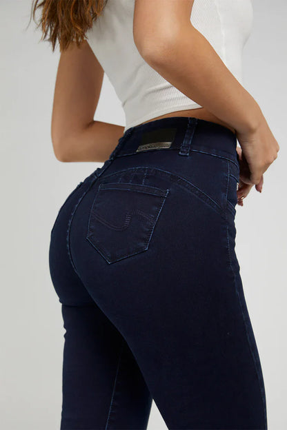 Jeans Mujer Tiro Alto Recto Push In Push Up 4871 Azul