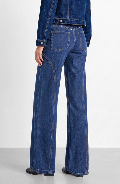 Pantalón Mujer Cortes Tachas Blue