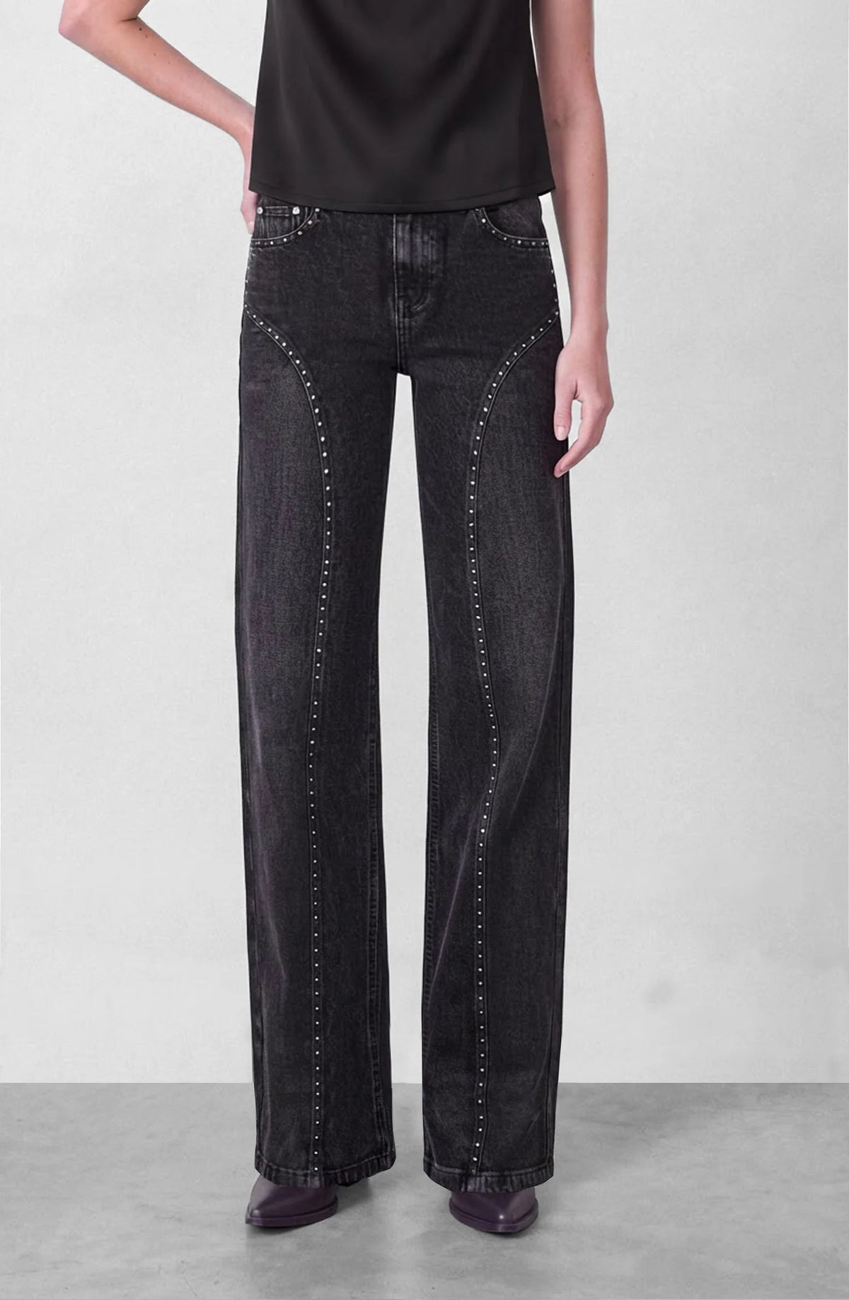 Pantalón Mujer Corte Tachas Wide Grey