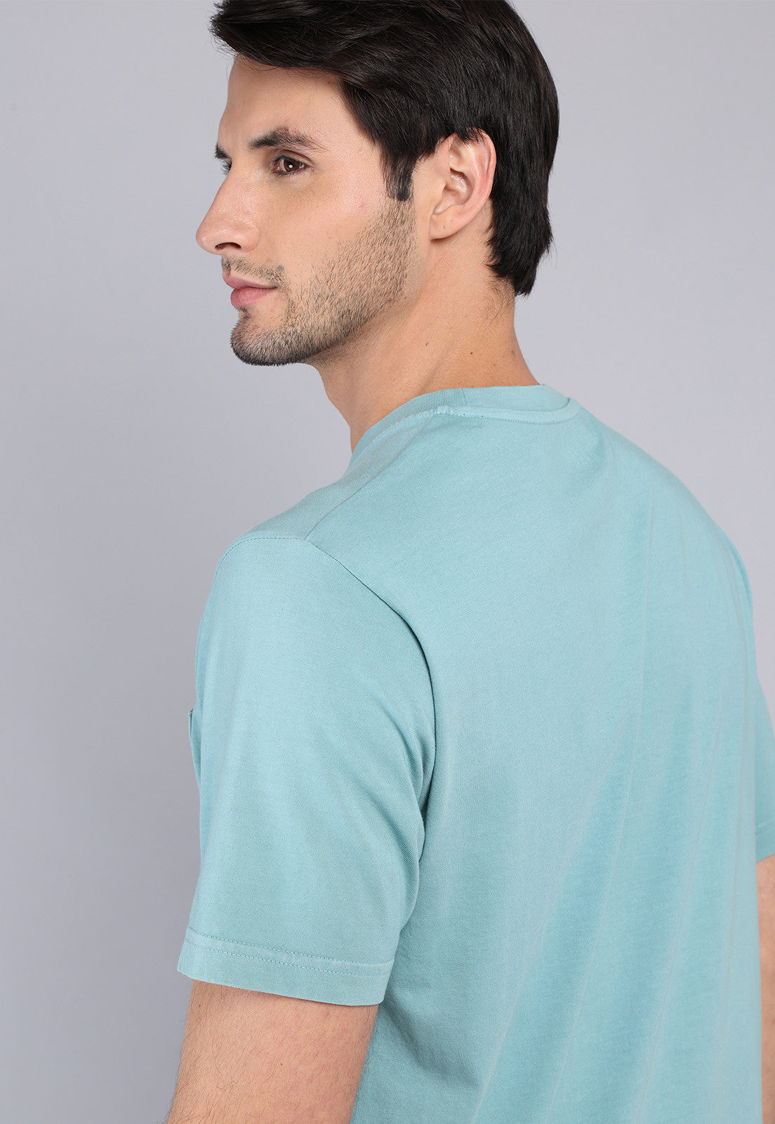 Polera Hombre Cuello Redondo Stone Wash Aqua