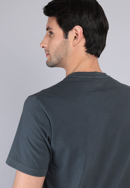 Polera Hombre Cuello Redondo Stone Wash Gris Oscuro