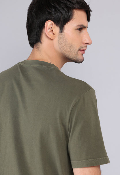 Polera Hombre Cuello Redondo Stone Wash Oliva