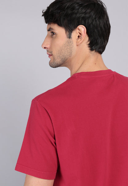 Polera Hombre Cuello Redondo Stone Wash Roja