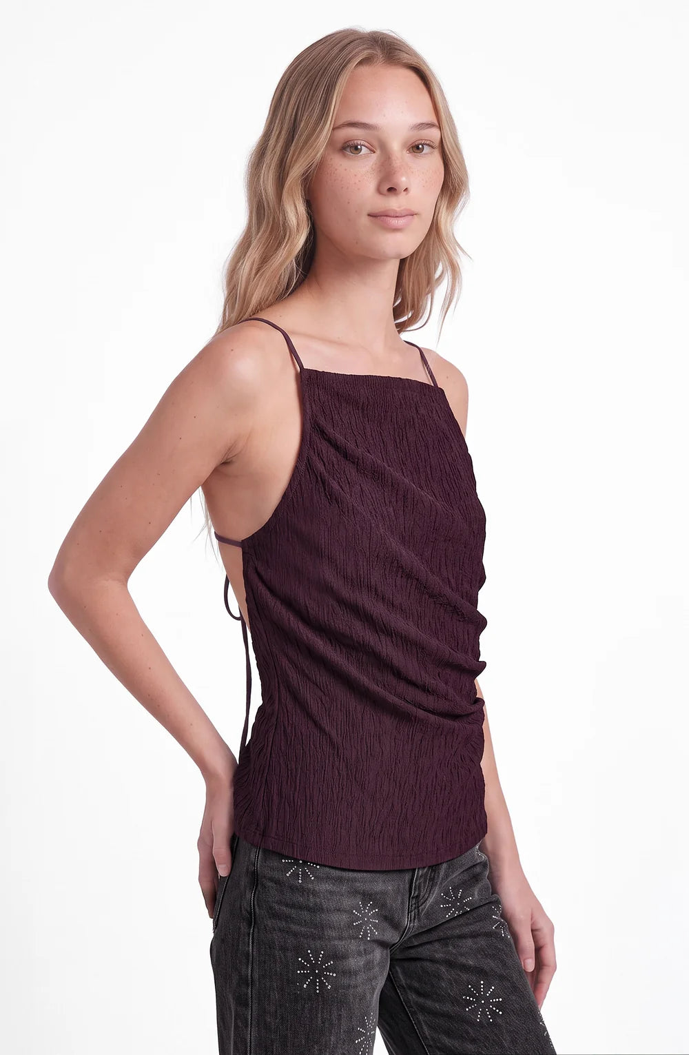 Top Mujer Drapeado Sin Espalda Burgundy