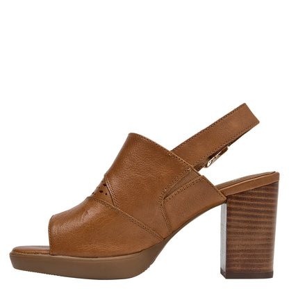 Sandalia Mujer Alta Cuero Café
