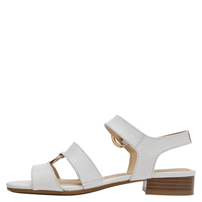 Sandalia Mujer Con Hebilla Dorada Cuero Blanco