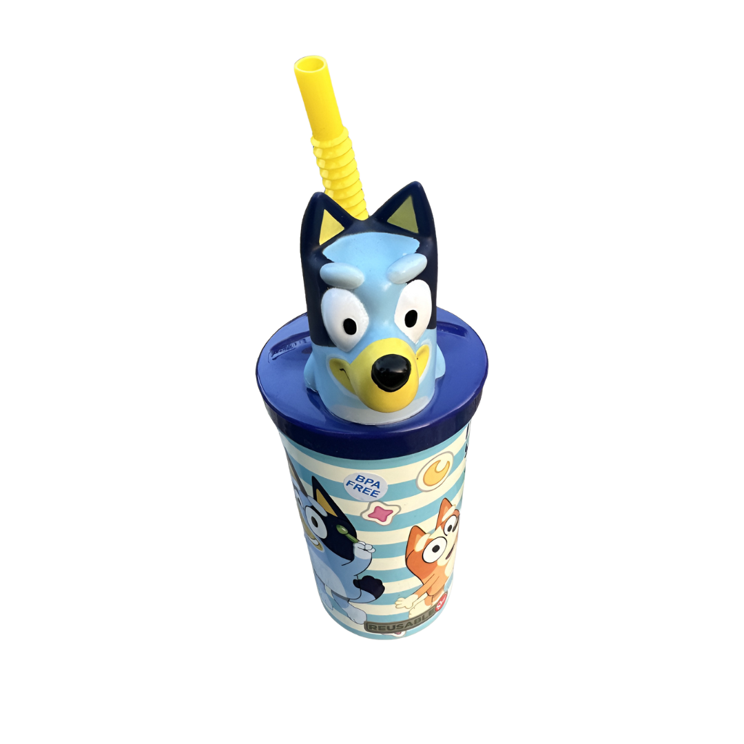 Vaso Bluey Con Bombilla Y Figura 3d 360ml