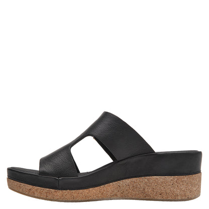 Sandalia Mujer Con Hebilla Dorada Cuero Negro