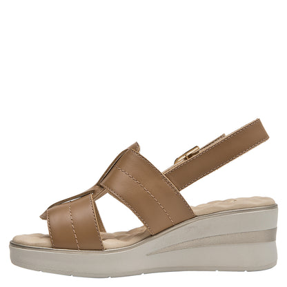 Sandalia Mujer Con Correas Entrecruzadas Cuero Camel