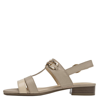 Sandalia Mujer Con Hebilla Dorada Cuero Beige