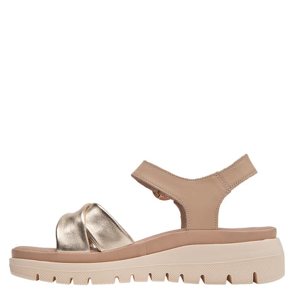 Sandalia Mujer Con Hebilla Circular Oro
