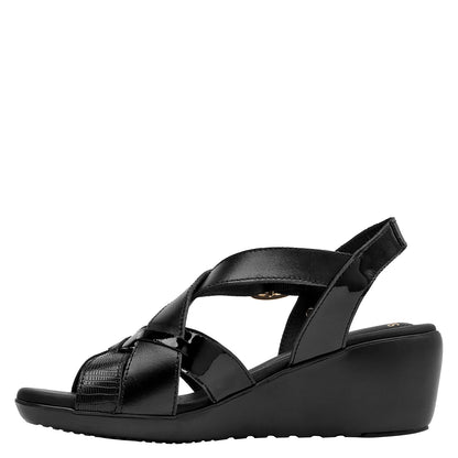 Sandalia Mujer Cuero Con Hebilla Dorada Negro