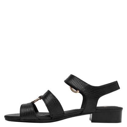 Sandalia Mujer Con Hebilla Cuero Negro