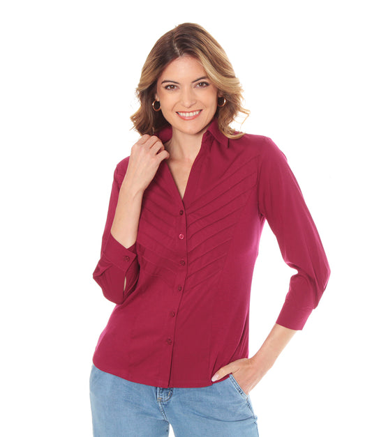 Blusa Mujer Manga 3/4 Con Alforza En Delantero Roja