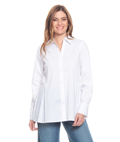 Blusa Mujer M/L Solida Cuello Camisero Tablas Delanteras