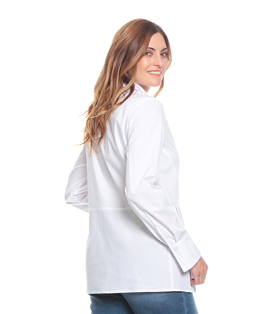 Blusa Mujer M/L Solida Cuello Camisero Tablas Delanteras