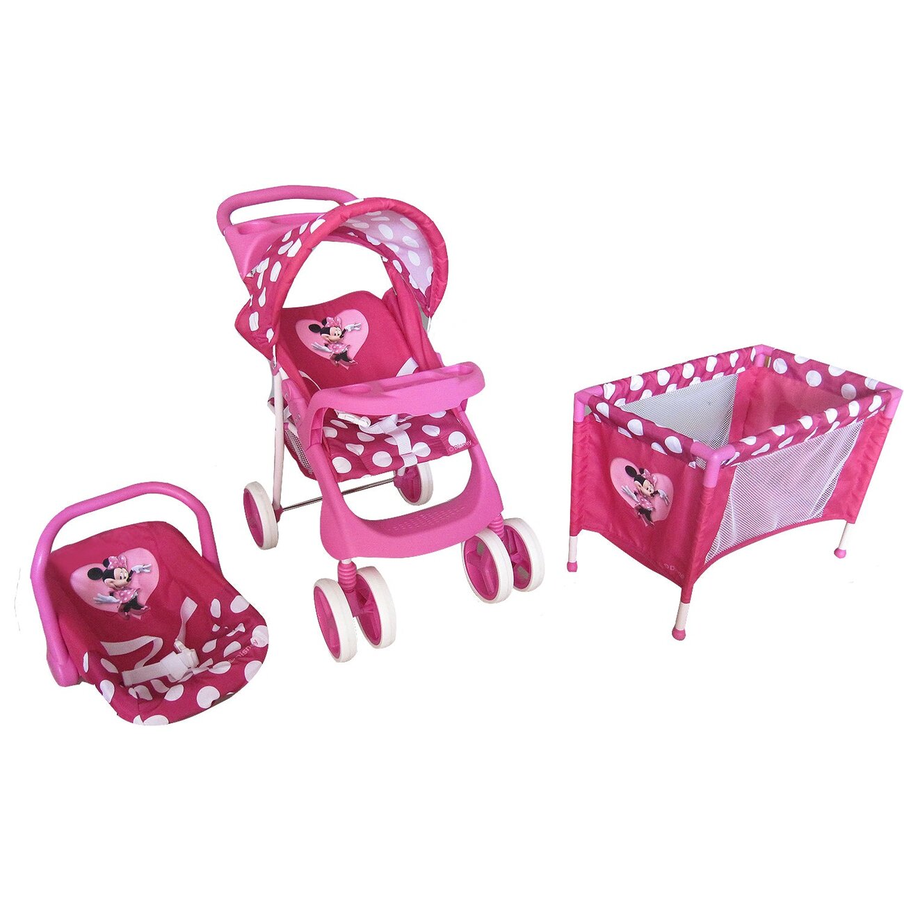 Coche de Juguete para Muñeca + Cuna Minnie Disney
