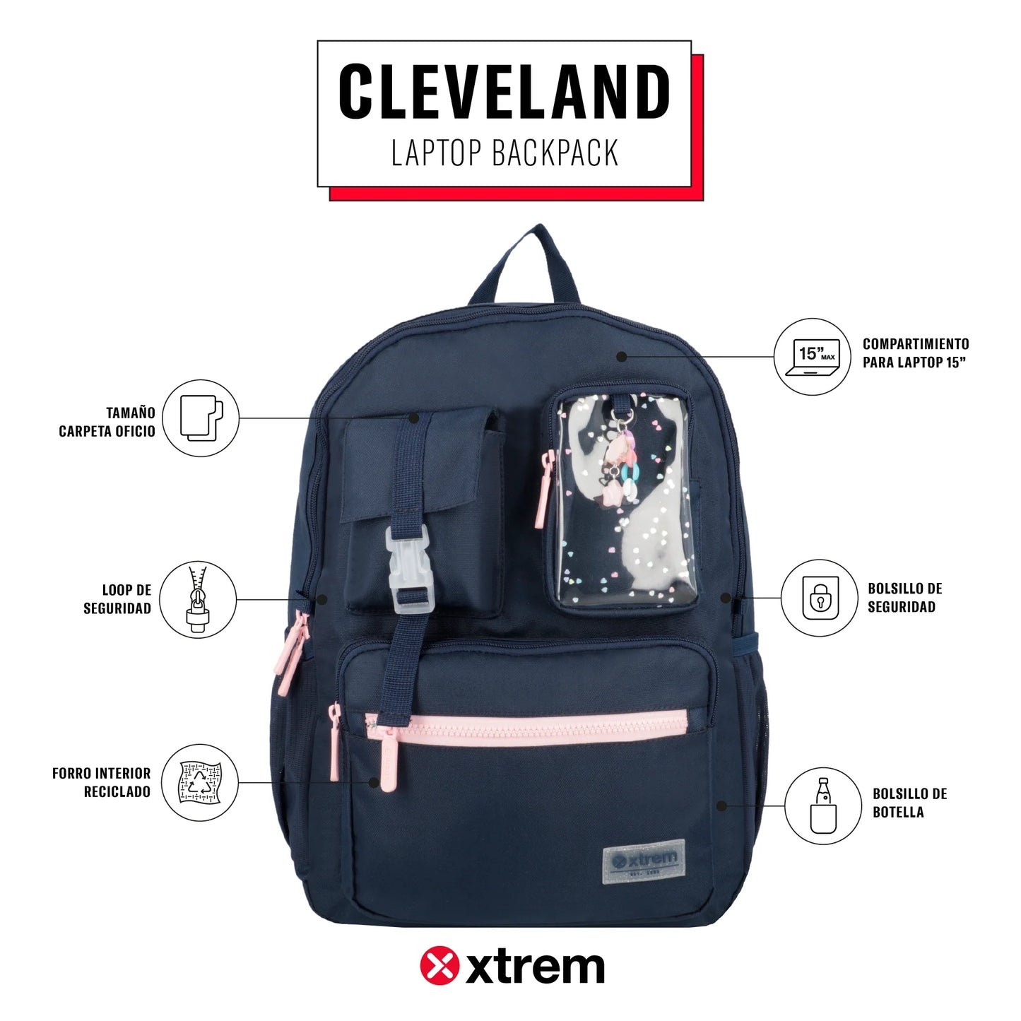 Mochila para notebook 15" Cleveland azul/rosada