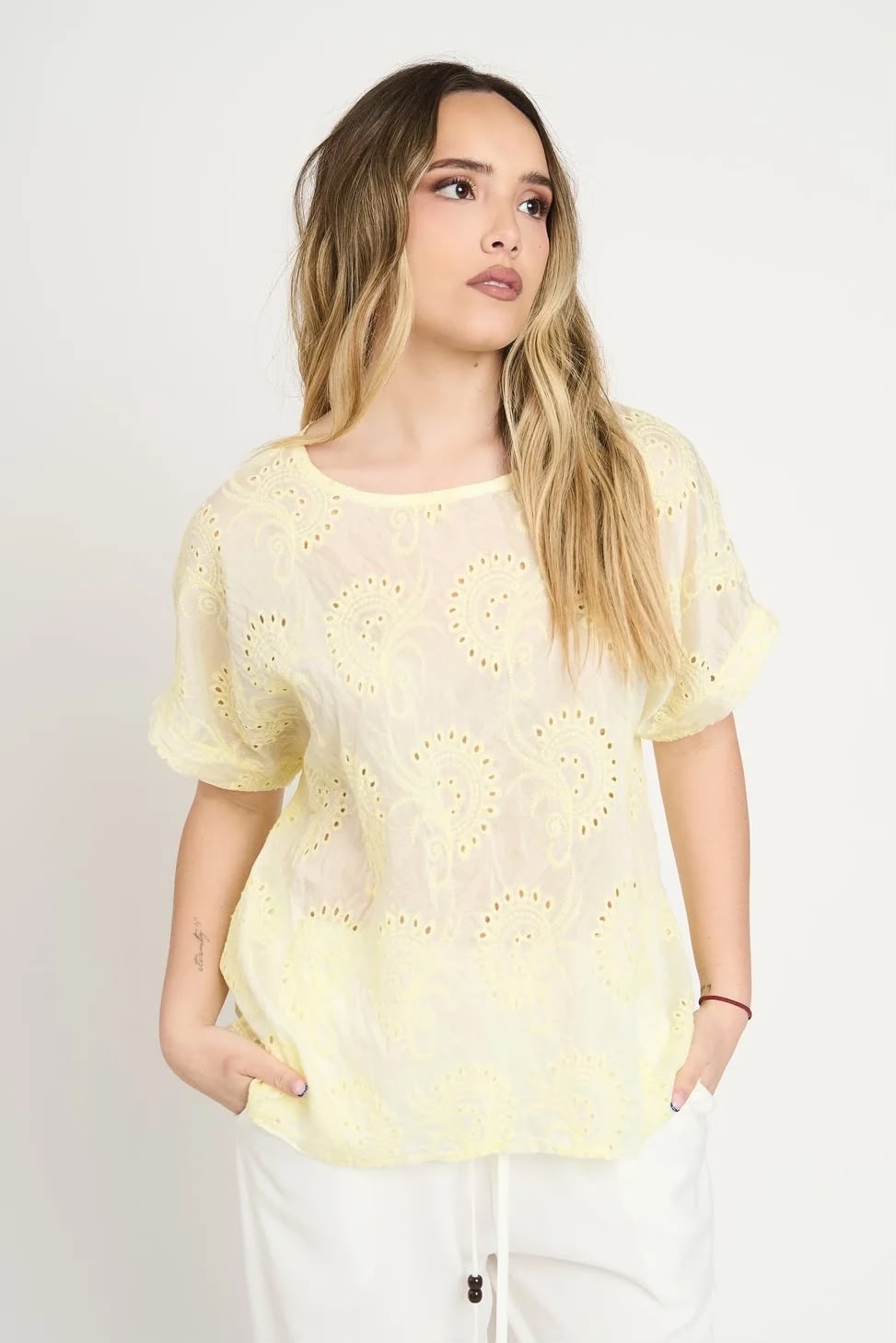 Polera Delfina Manga Corta Mujer Amarilla