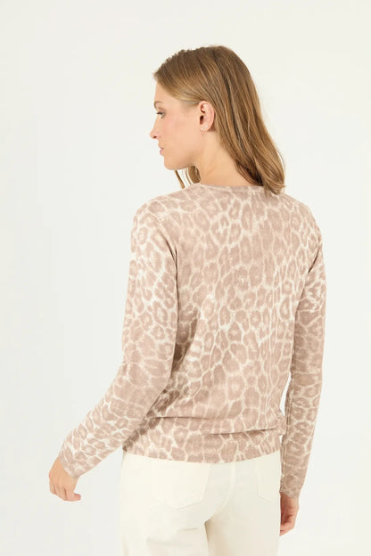 Cardigan Mujer Animal Print Beige