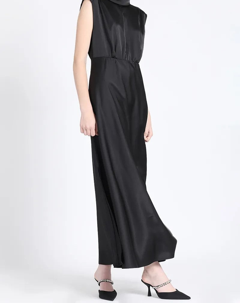 Vestido Mujer Maxi, Satin Negro