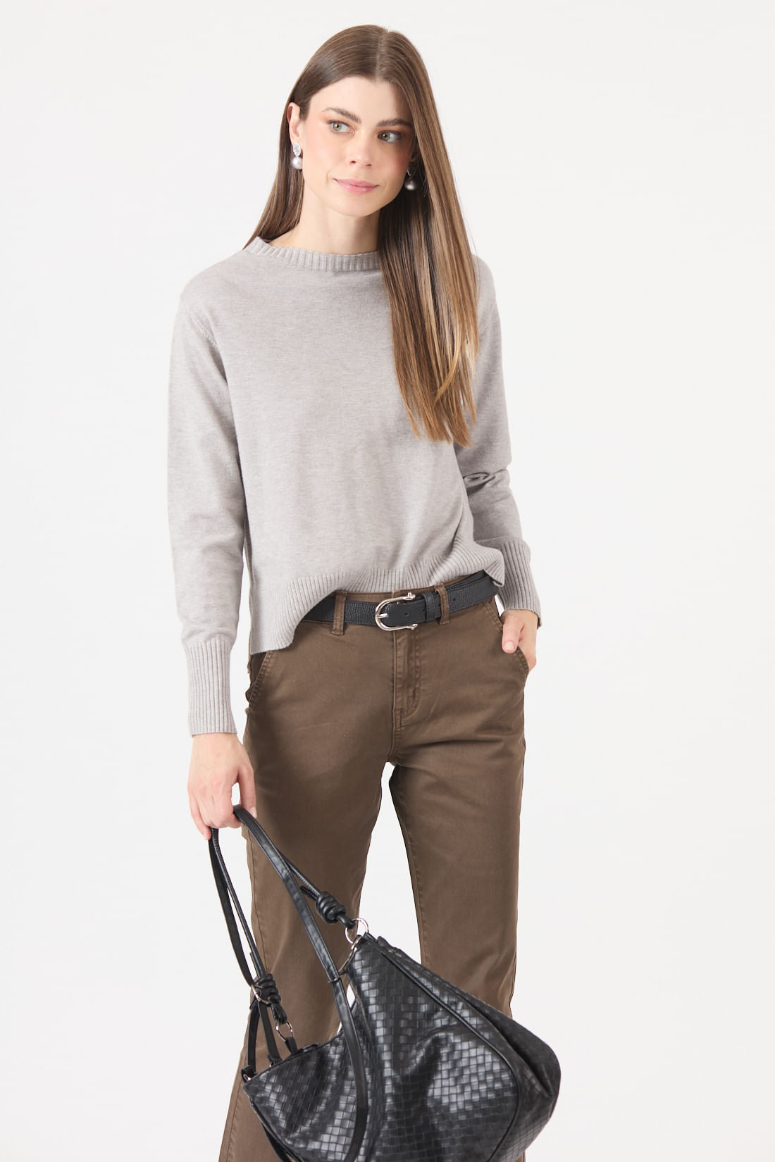 Sweater Mujer Liso Regular Gris