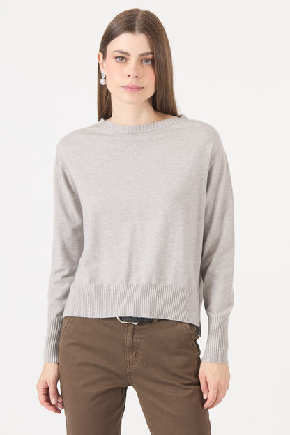 Sweater Mujer Liso Regular Gris