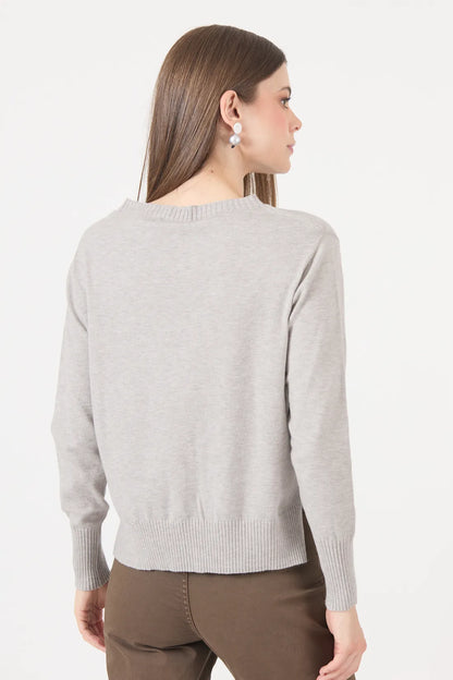 Sweater Mujer Liso Regular Gris